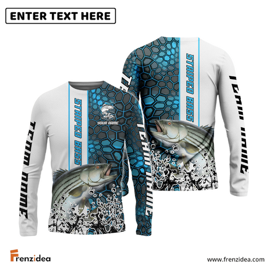 Frenzidea Striped Bass Fishing Blue Fin Bling Camo Sport Custom Name & Team Name 3D Shirts