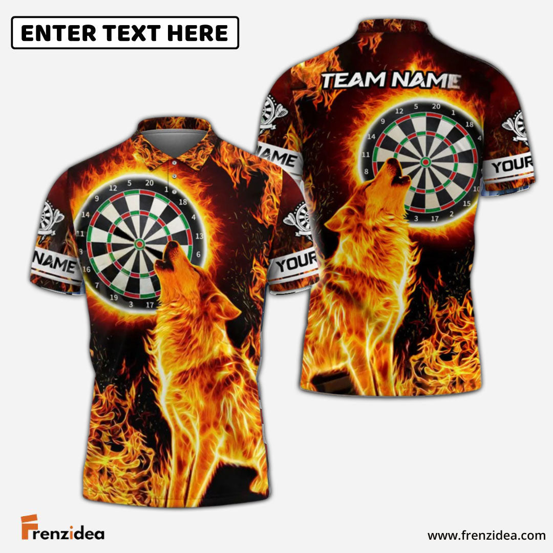 Frenzidea Darts Fire Moonlight Dartboard Wolf Personalized Name, Team Name Shirt (4 Colors)