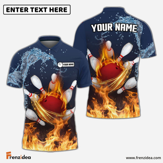 Frenzidea Bowling And Pins Water and Fire Personalized Name Team Name 3D Shirt