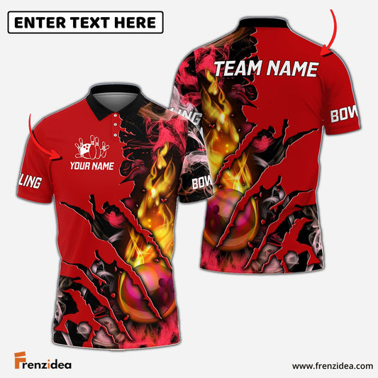 Frenzidea Bowling And Pins Flame Smoke Personalized Name Team Name 3D Shirt