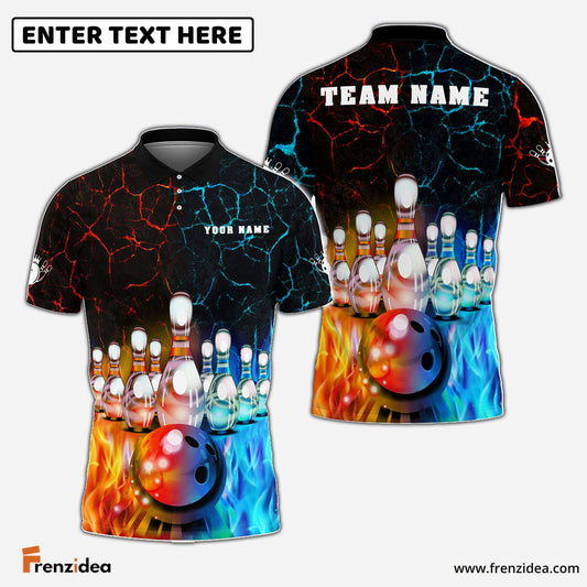 Frenzidea Fire and Water Bowling And Pins Personalized Name Team Name 3D Shirt