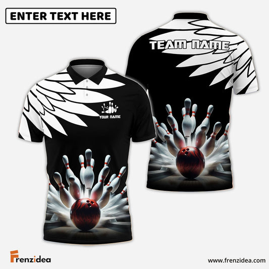 Frenzidea Bowling And Pins Cool Wings Pattern Pattern Customized Name 3D Shirt (5 Colors)