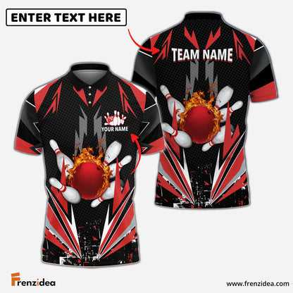 Frenzidea Bowling And Pins Thunder Pattern Multicolor Personalized Name 3D Shirt