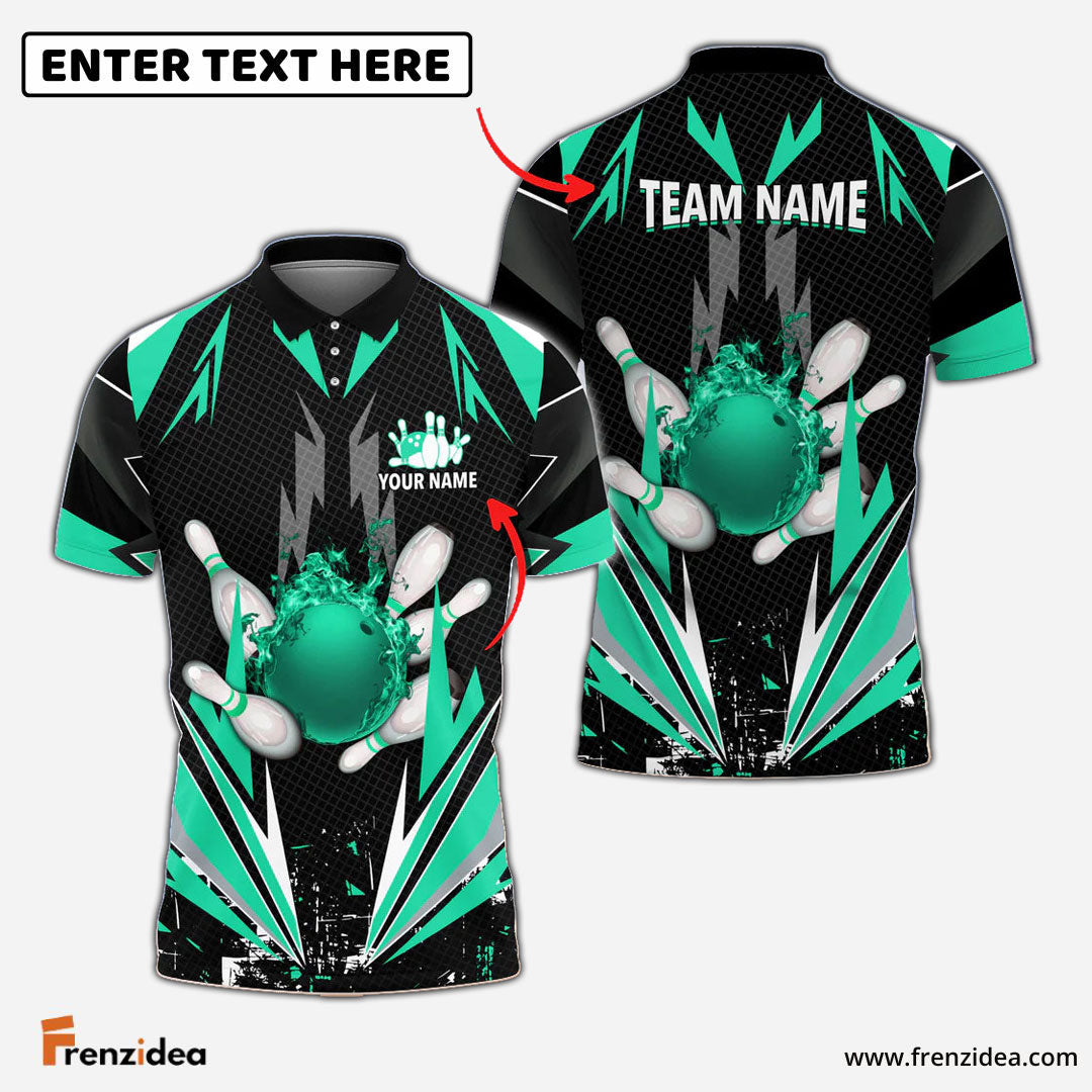 Frenzidea Bowling And Pins Thunder Pattern Multicolor Personalized Name 3D Shirt