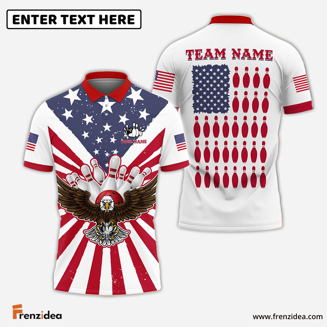 Frenzideas Bowling Eagle US Flag Customized Name, Team Name 3D Shirt