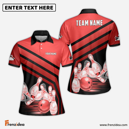 Frenzideas Bowling And Pins Windmill Pattern Customized Name 3D Shirt for Women (5 Colors)