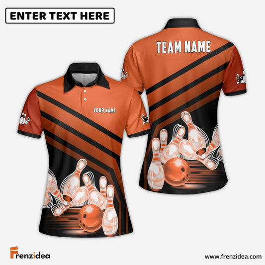 Frenzideas Bowling And Pins Windmill Pattern Customized Name 3D Shirt for Women (5 Colors)