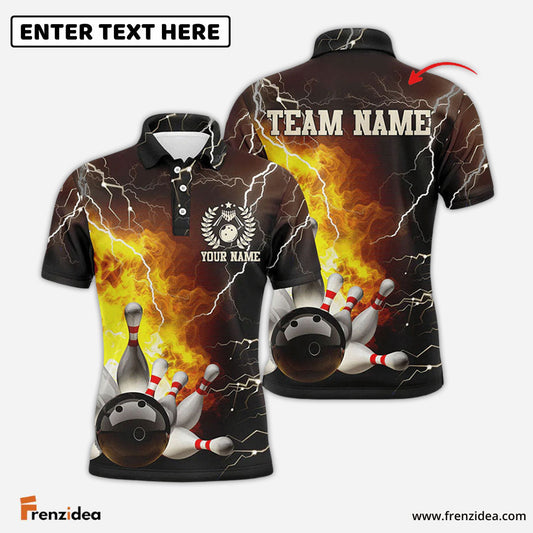 Frenzidea Personalized Name and Team Name Bowling Flame and Pins Multicolor 3D Shirt