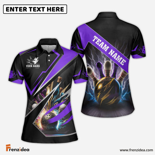 Frenzideas Bowling And Pins Premium Multicolor Customized Name 3D Shirt for Women (4 Colors)