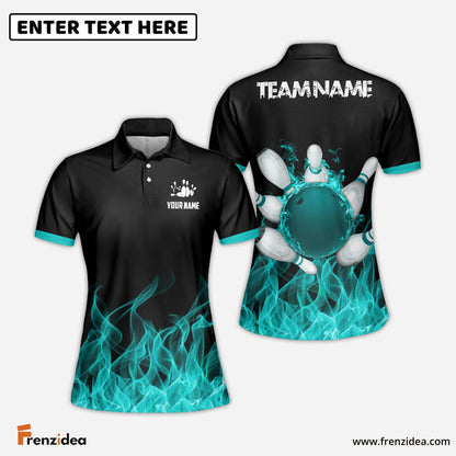 Frenzideas Bowling And Pins Ink Fire Pattern Customized Name 3D Shirt for Women (4 Colors)