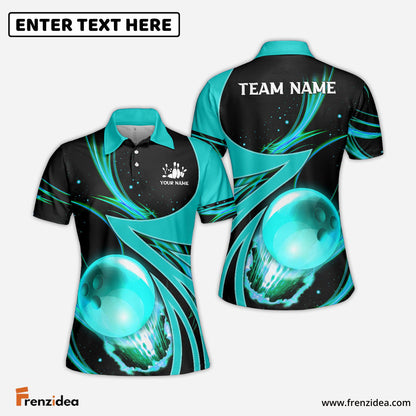 Frenzideas Bowling And Pins Galaxy Pattern Customized Name, Team Name 3D Shirt for Women (4 Colors)