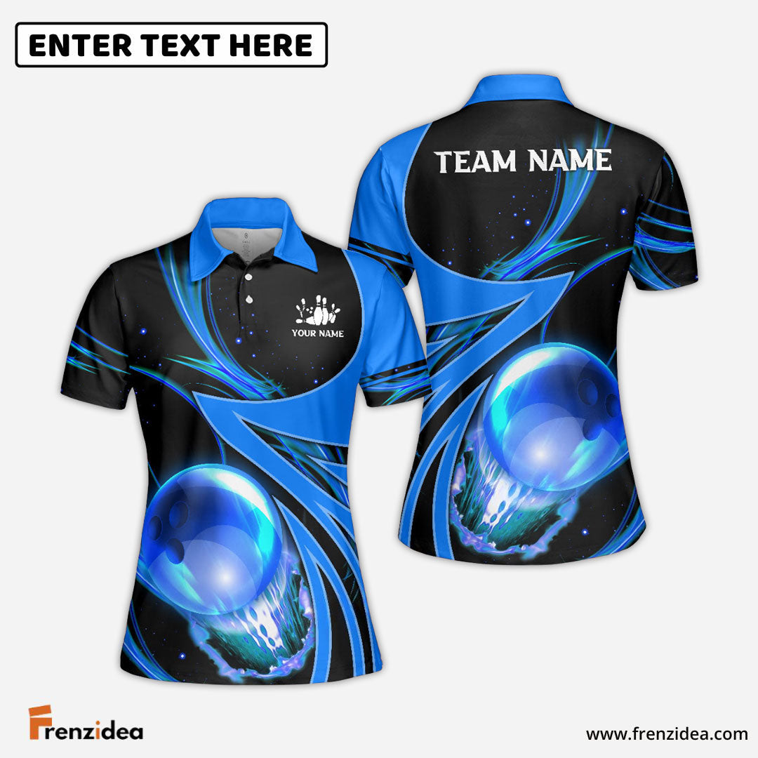 Frenzideas Bowling And Pins Galaxy Pattern Customized Name, Team Name 3D Shirt for Women (4 Colors)