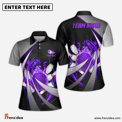 Frenzideas Flame Bowling And Pins Tornado Pattern Multicolor Customized Name 3D Shirt for Women