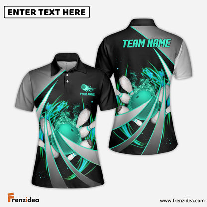 Frenzideas Flame Bowling And Pins Tornado Pattern Multicolor Customized Name 3D Shirt for Women