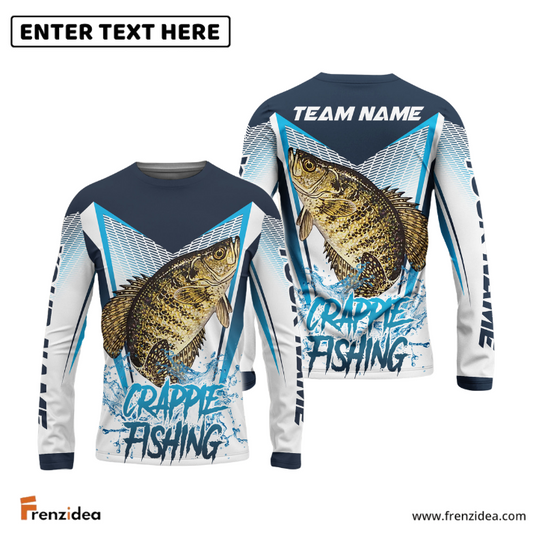 Frenzidea Crappie Fishing White Blue Camo Sport Custom Name & Team Name 3D Shirts