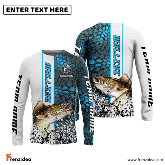 Frenzidea Walleye Fishing Blue Fin Bling Camo Sport Custom Name & Team Name 3D Shirts