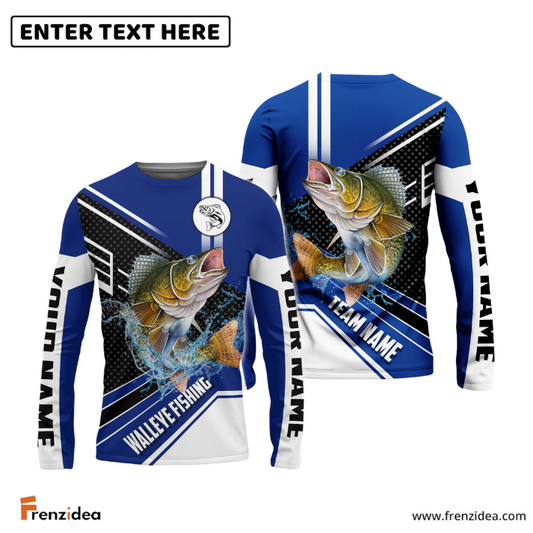 Frenzidea Walleye Fishing Blue White Sport Custom Name & Team Name 3D Shirts