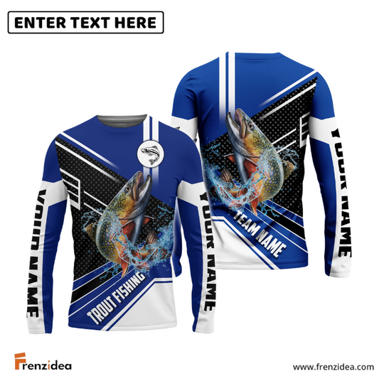 Frenzidea Trout Fishing Blue White Sport Custom Name & Team Name 3D Shirts