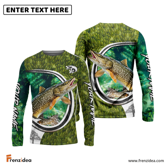Frenzidea Pike Fishing Hook Green Custom Long Sleeves Fishing Shirt