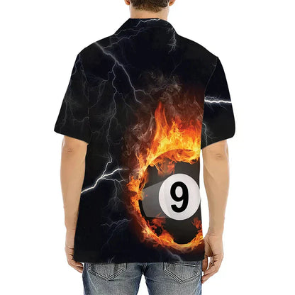 Frenzidea Personalized Billiard 9 Ball Fire Flame Hawaiian Shirt