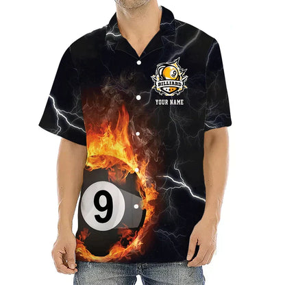 Frenzidea Personalized Billiard 9 Ball Fire Flame Hawaiian Shirt