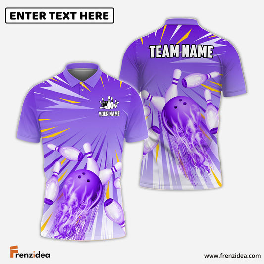 Frenzidea Bowling And Pins Cool Light Pattern Customized Name 3D Shirt (5 Colors)