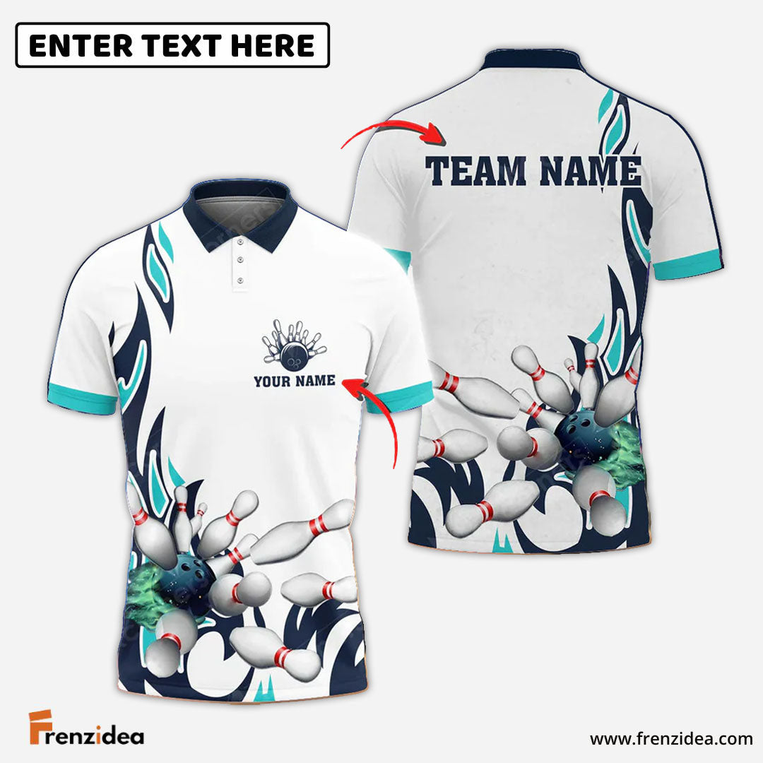 Frenzidea Fire Bowling And Pins Flame Pattern Multicolor Option Customized Name 3D Shirt (4 Colors)