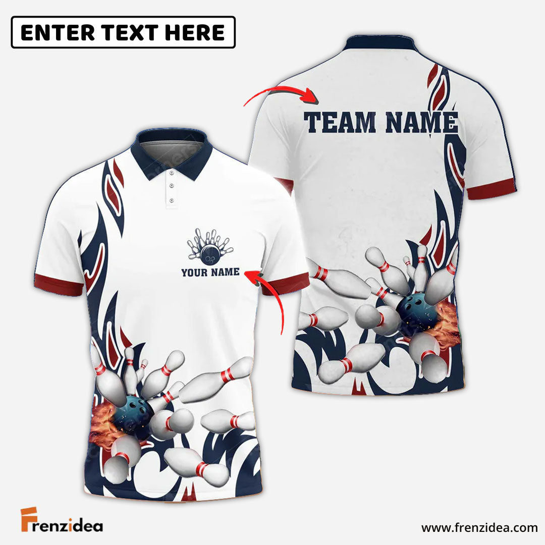 Frenzidea Fire Bowling And Pins Flame Pattern Multicolor Option Customized Name 3D Shirt (4 Colors)