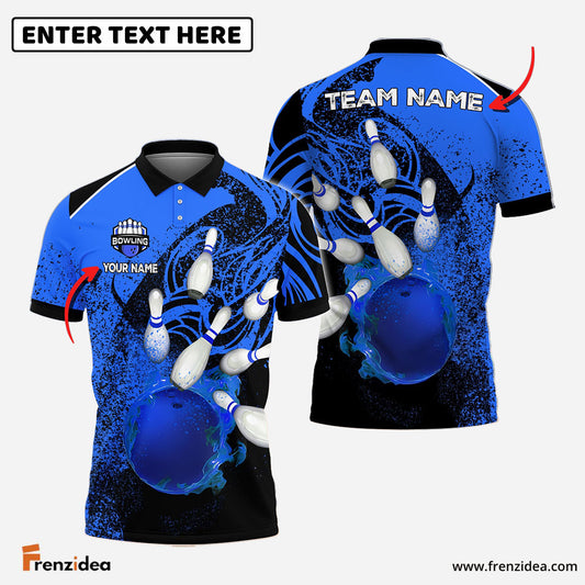 Frenzidea Bowling And Pins Cool Flame Pattern Customized Name 3D Shirt (6 Colors)