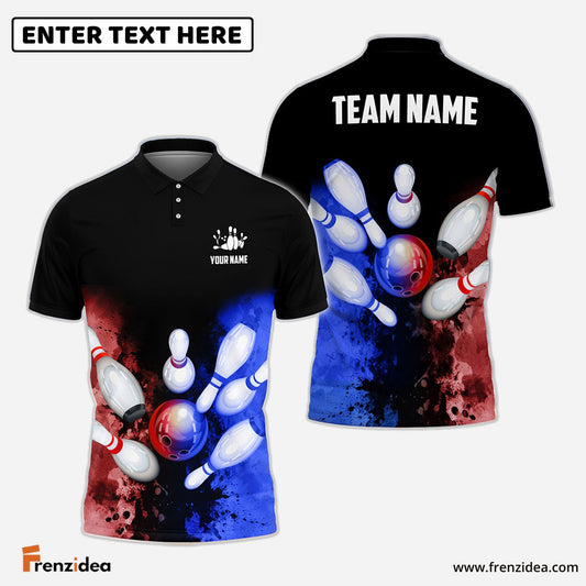 Frenzideas Bowling And Pins Vintage Black Marble Customized Name, Team Name 3D Shirt