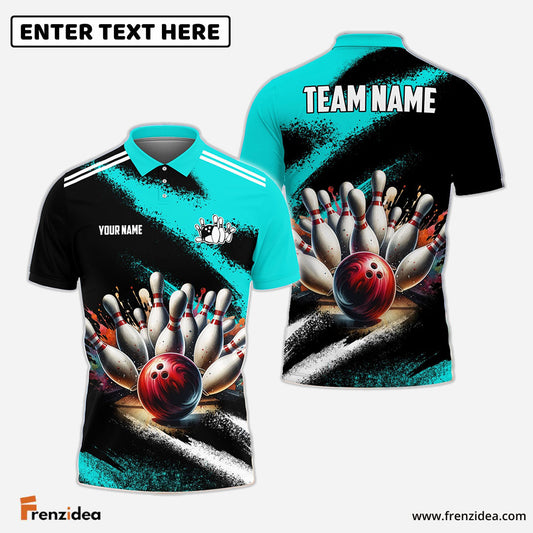 Frenzideas Bowling And Pins Marble Pattern Customized Name 3D Shirt (4 Colors)