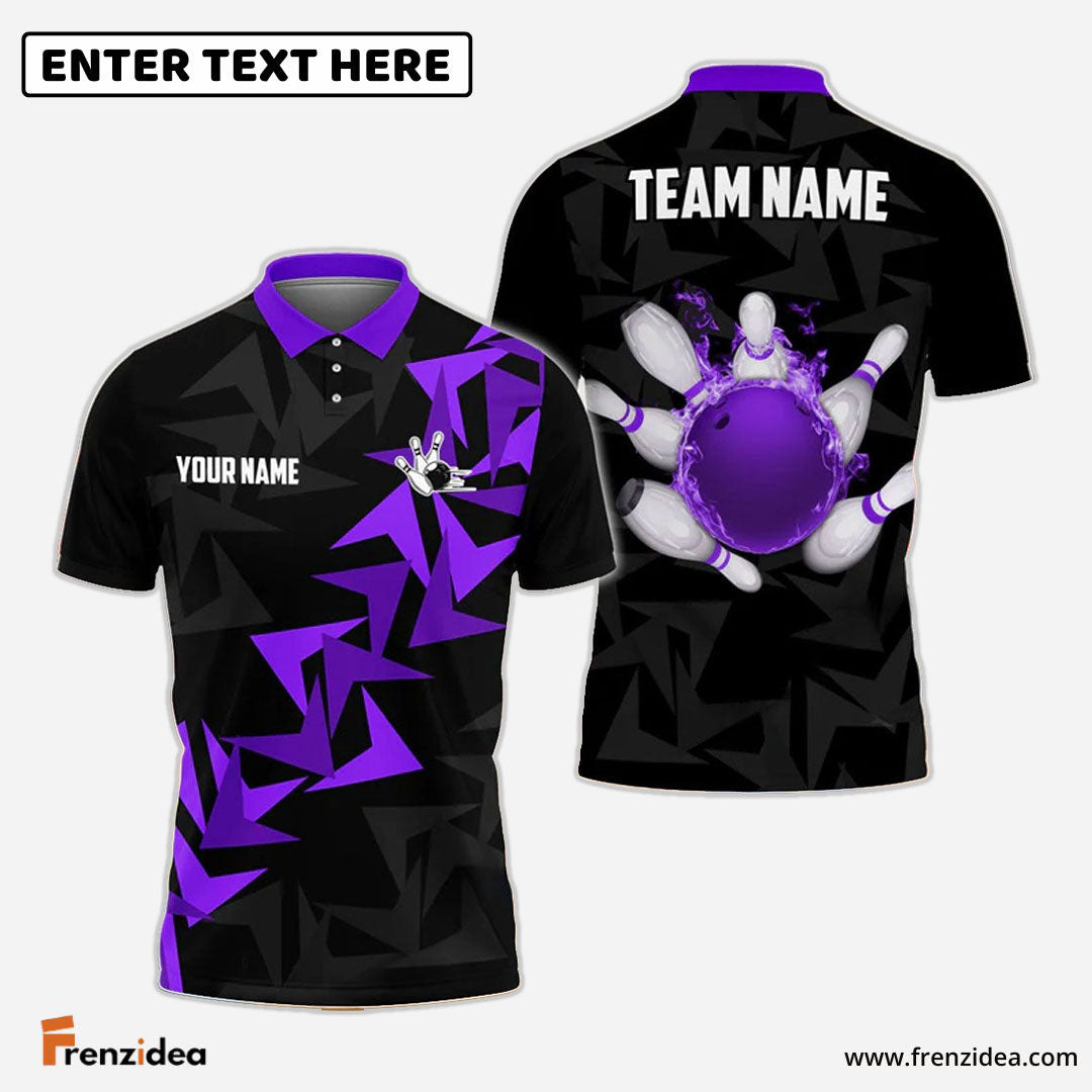 Frenzidea Bowling And Pins Fallen Leaves Pattern Customized Name 3D Shirt (4 Colors)