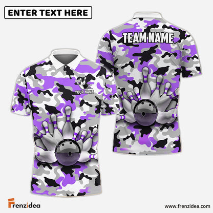 Frenzideas Bowling And Pins Color Camo Pattern Customized Name, Team Name 3D Shirt (4 Colors)