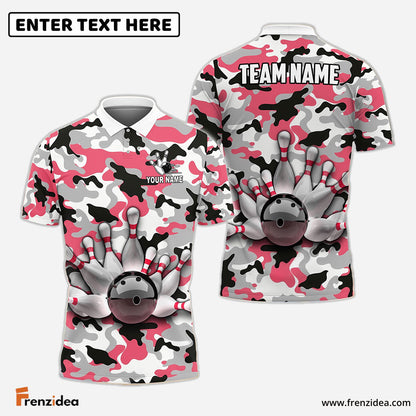 Frenzideas Bowling And Pins Color Camo Pattern Customized Name, Team Name 3D Shirt (4 Colors)