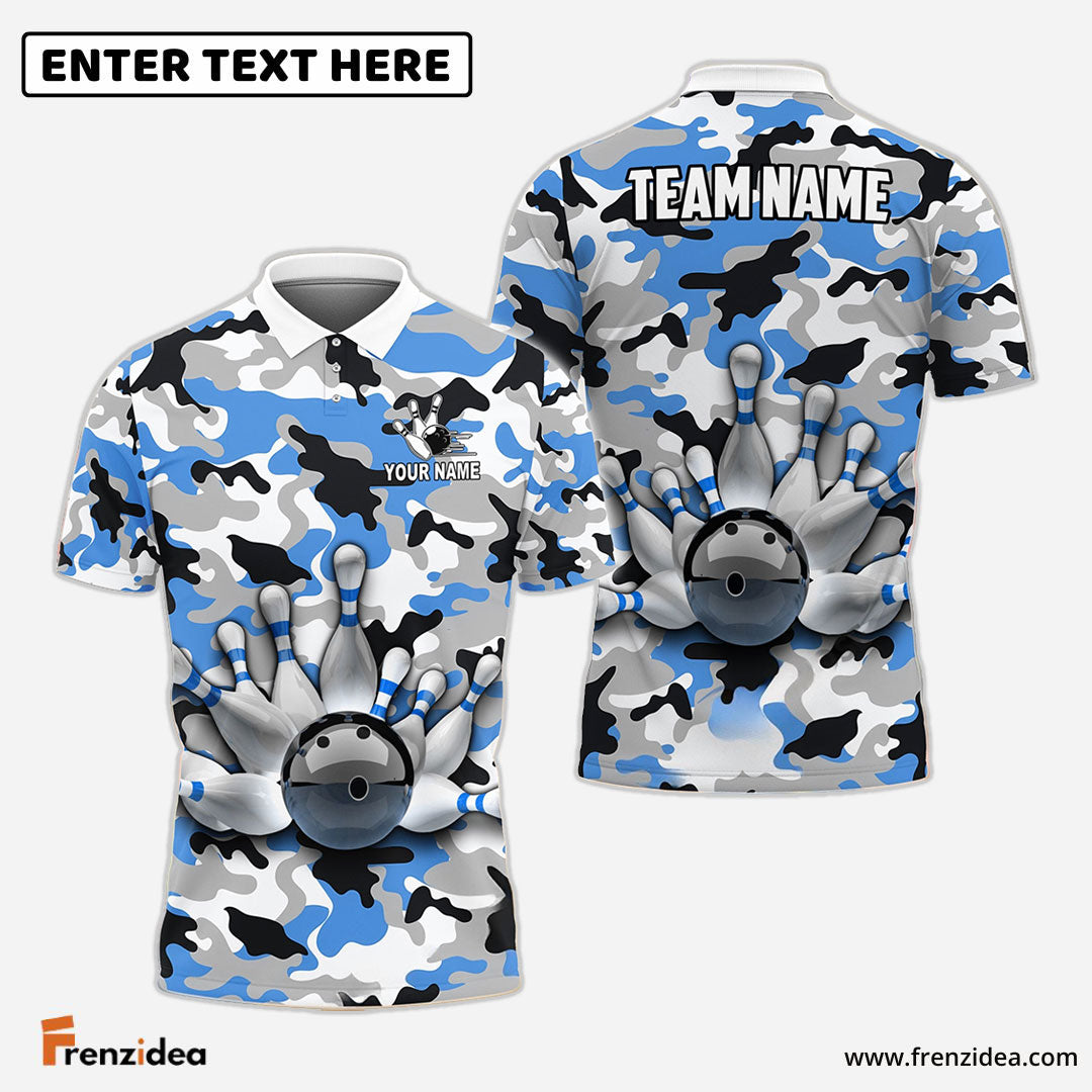 Frenzideas Bowling And Pins Color Camo Pattern Customized Name, Team Name 3D Shirt (4 Colors)