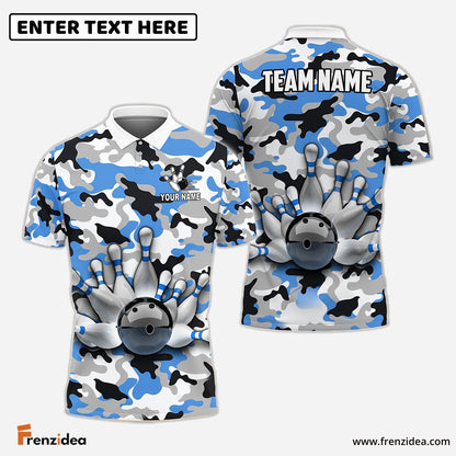 Frenzideas Bowling And Pins Color Camo Pattern Customized Name, Team Name 3D Shirt (4 Colors)