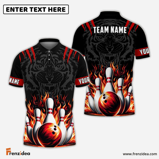 Frenzideas Bowling And Pins Tiger Pattern Customized Name, Team Name 3D Shirt (5 Colors)