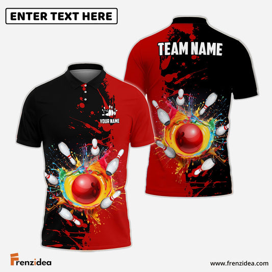 Frenzideas Bowling And Pins Ink Break Pattern Customized Name, Team Name 3D Shirt (4 Colors)