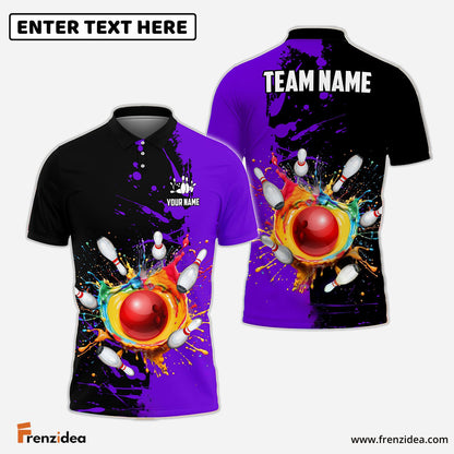 Frenzideas Bowling And Pins Ink Break Pattern Customized Name, Team Name 3D Shirt (4 Colors)