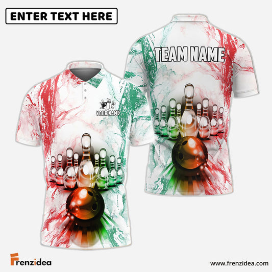 Frenzideas Bowling and Pins Green Red Customized Name, Team Name 3D Shirt