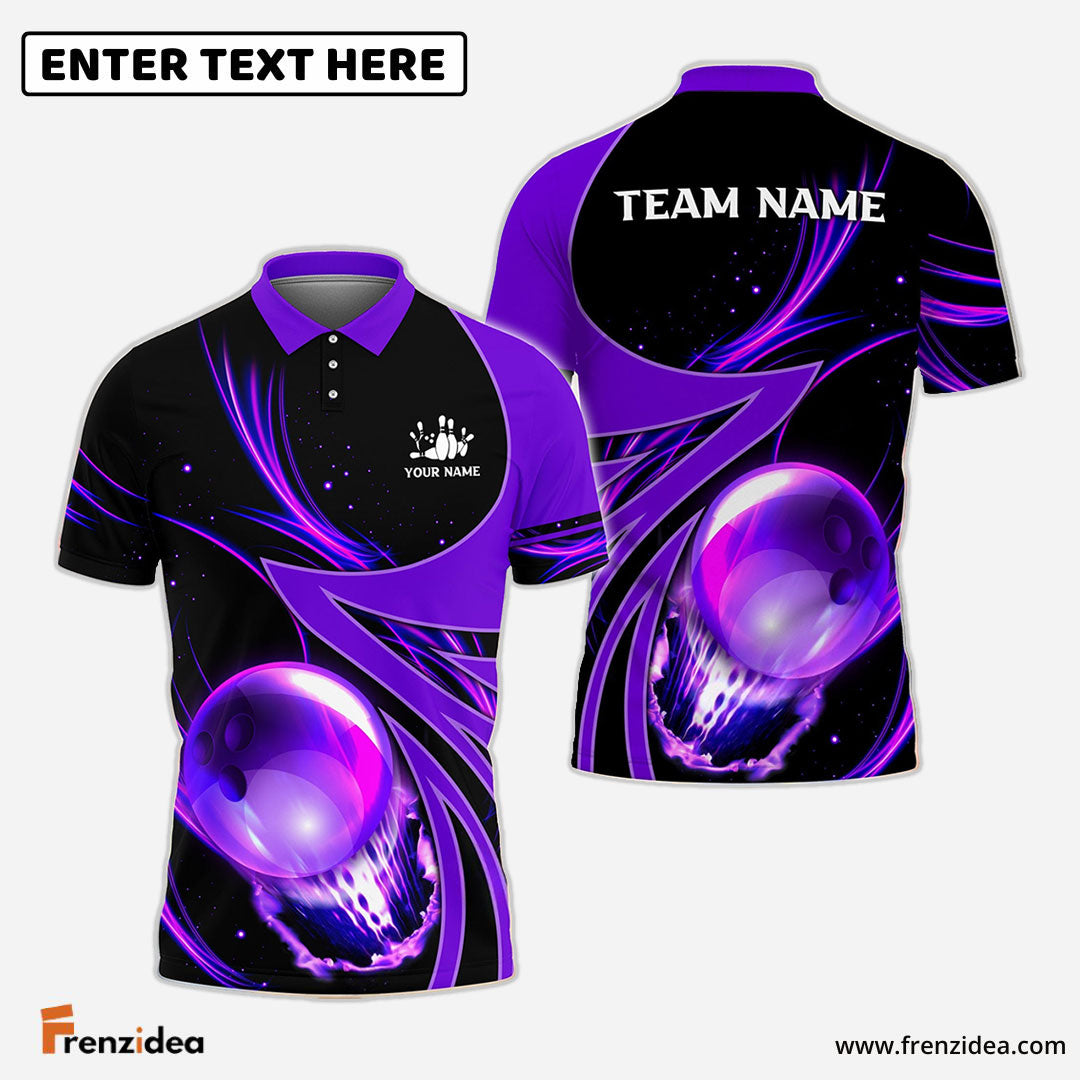 Frenzideas Bowling And Pins Galaxy Pattern Customized Name, Team Name 3D Shirt (4 Colors)