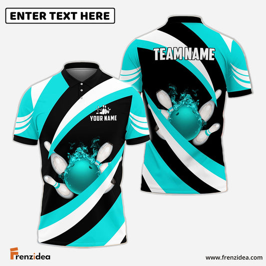 Frenzideas Bowling and Pins Wave Pattern Customized Name 3D Shirt (4 Colors)