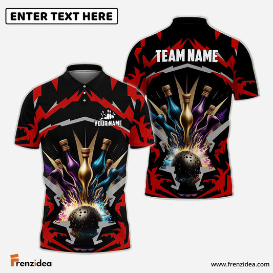 Frenzideas Bowling Break Pins Pattern Customized Name 3D Shirt (4 Colors)