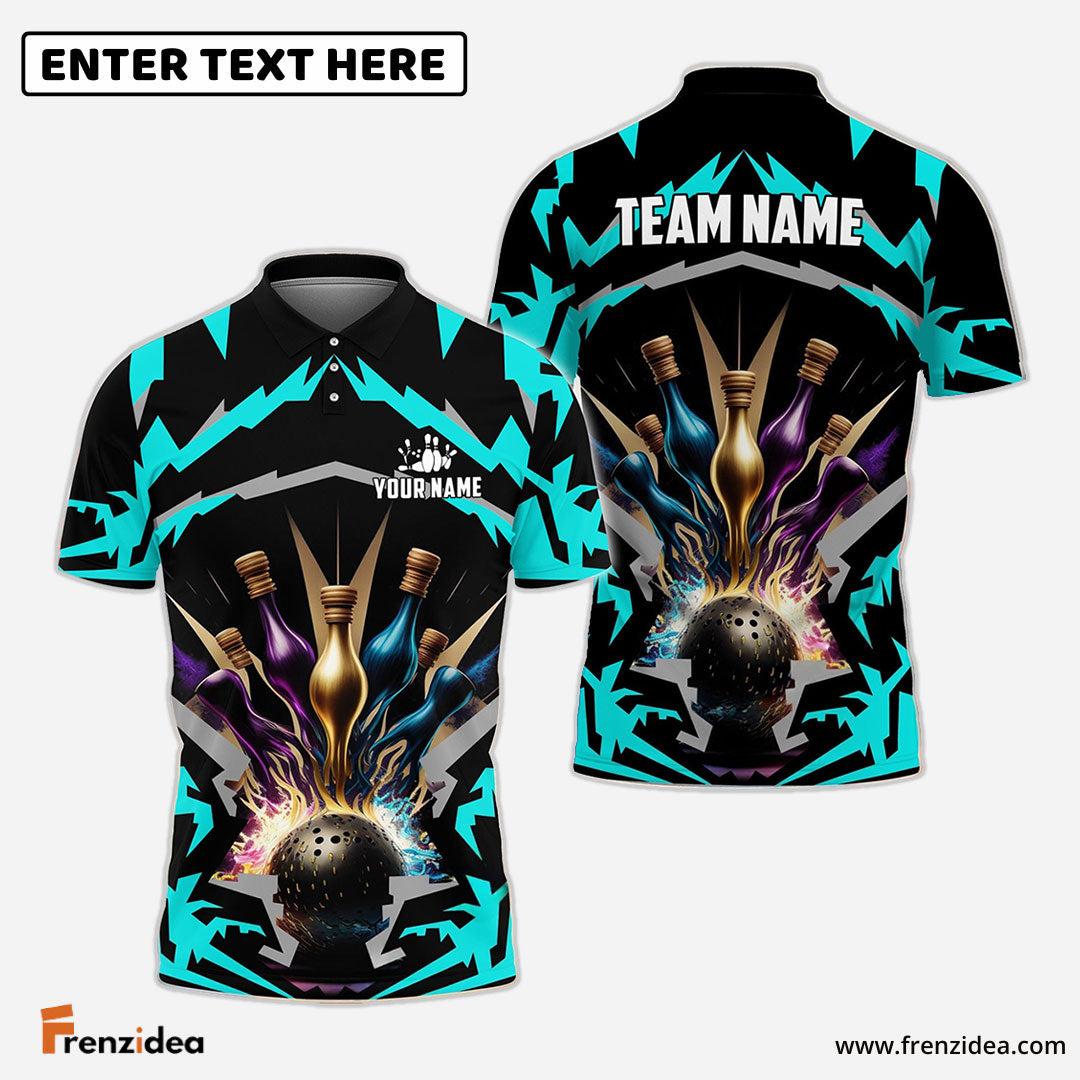 Frenzideas Bowling Break Pins Pattern Customized Name 3D Shirt (4 Colors)