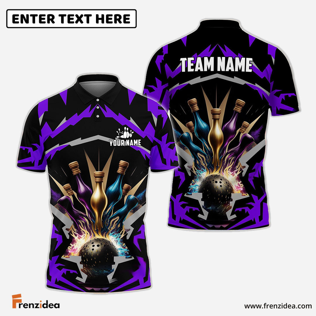 Frenzideas Bowling Break Pins Pattern Customized Name 3D Shirt (4 Colors)