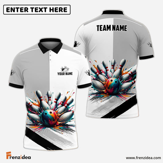 Frenzideas Bowling And Pins Black White Customized Name 3D Shirt
