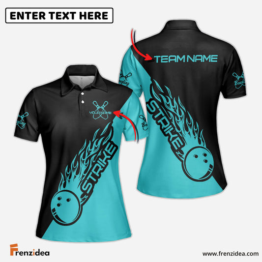 Frenzidea Cyan Bowling Strike Personalized All Over Printed Shirt For Women