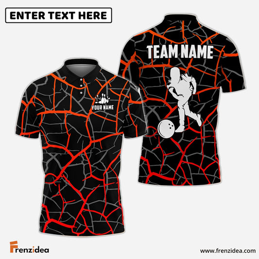 Frenzideas Bowling and Pins Black Red Customized Name, Team Name 3D Shirt
