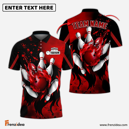 Frenzidea Bowling And Pins Water Paint Customized Name 3D Shirt (4 Colors)