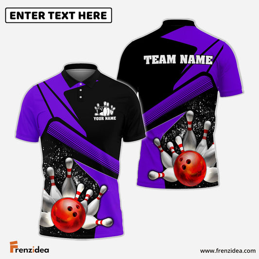 Frenzidea Bowling And Pins Broken Paint Customized Name 3D Shirt (4 Colors)